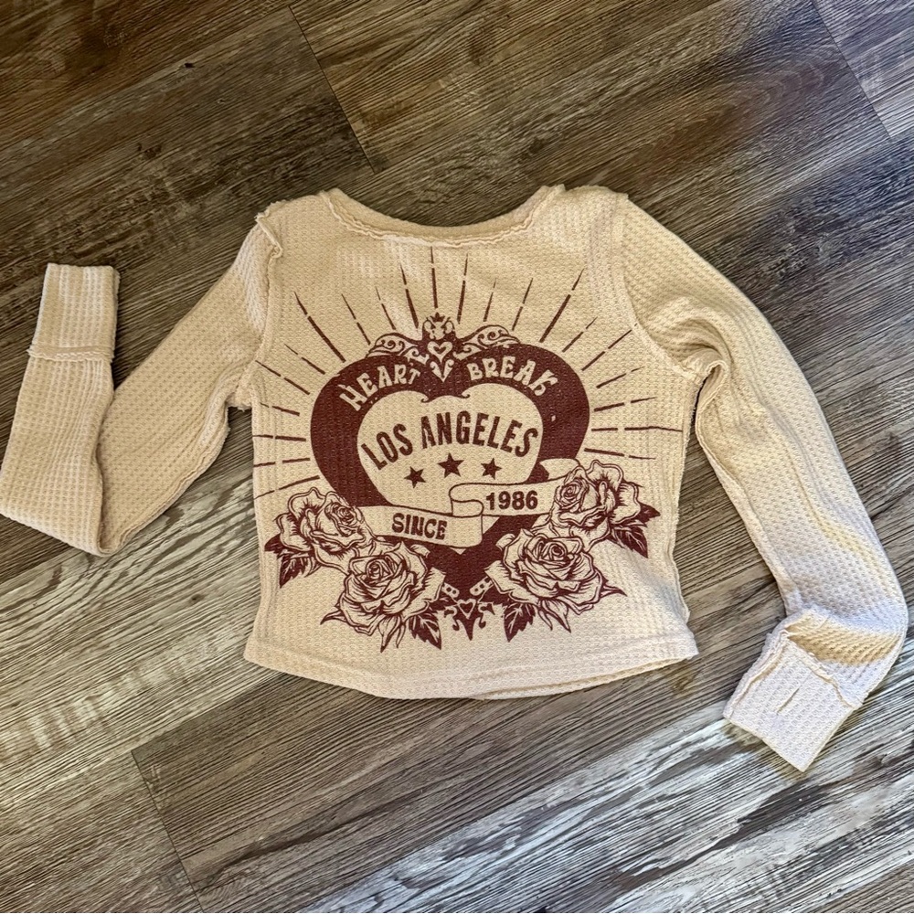 SHEIN Heart Breaker Los Angeles Waffle Knit Graphic Long Sleeve Shirt Sz Small